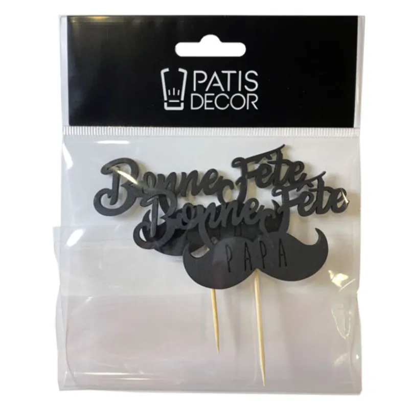 Cerf Dellier Cupcake Toppers Moustache "Bonne Fête Papa" (x 2)