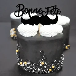 Cerf Dellier Cupcake Toppers Moustache "Bonne Fête" (x 2)