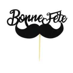 Cerf Dellier Cupcake Toppers Moustache "Bonne Fête" (x 2)