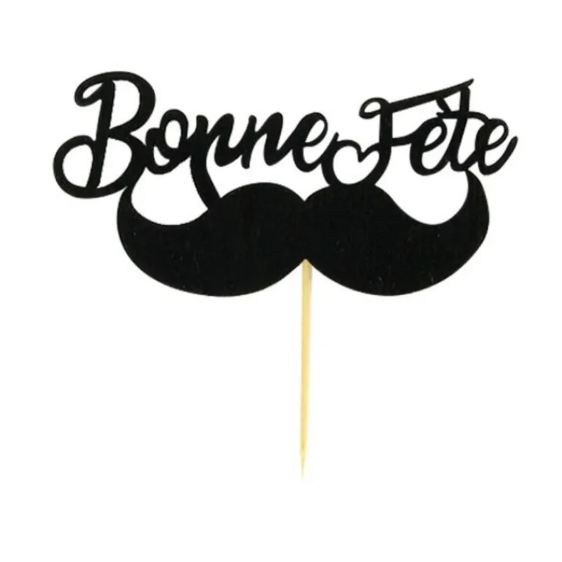 Cerf Dellier Cupcake Toppers Moustache "Bonne Fête" (x 2)