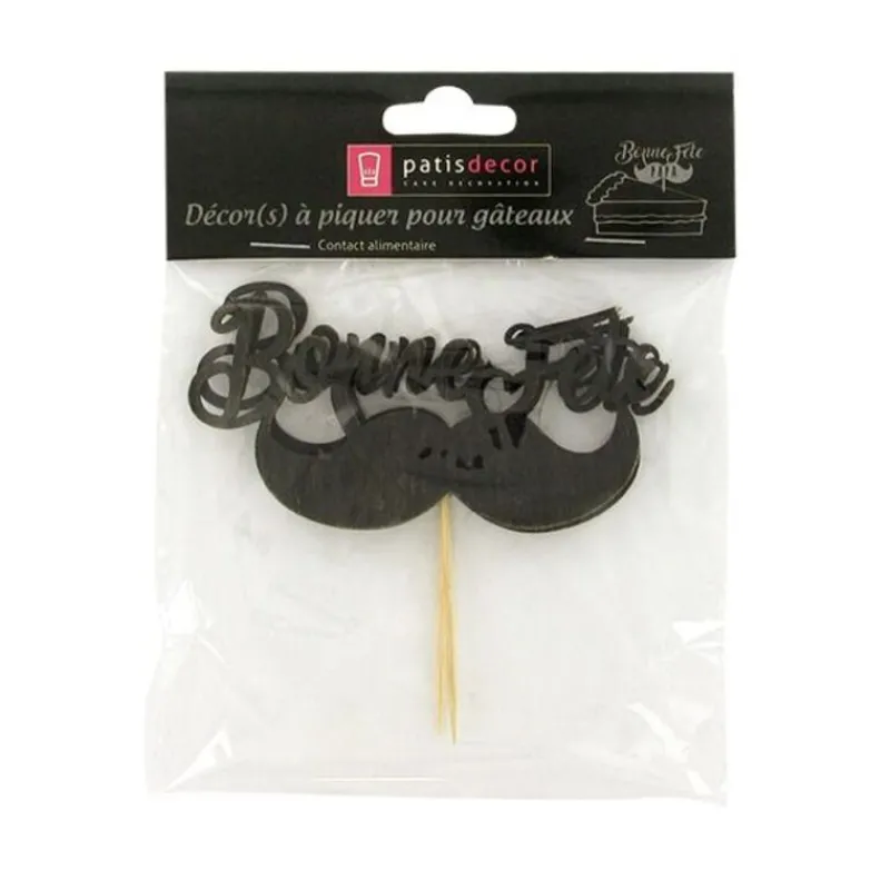 Cerf Dellier Cupcake Toppers Moustache "Bonne Fête" (x 2)