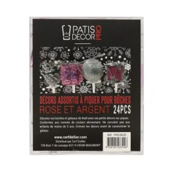 Cerf Dellier Décors assortis rose argent à piquer sur bûches (x24)