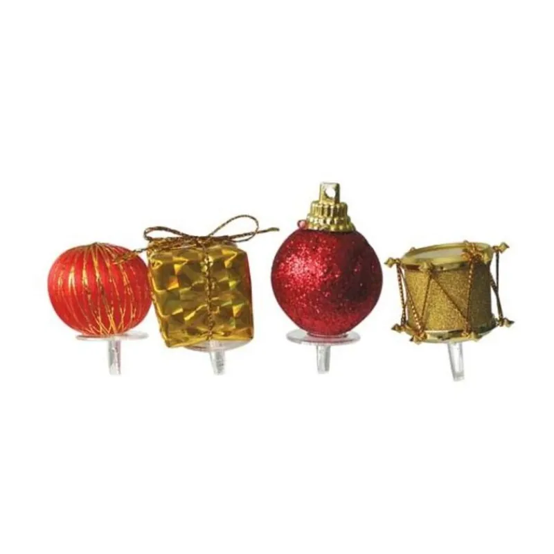 Cerf Dellier Décors assortis rouge argent à piquer sur bûches (x24)