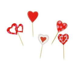 Cerf Dellier Décors coeurs sur pique en bois (x10)