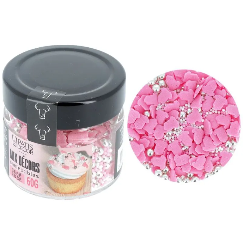 Cerf Dellier Décors comestibles bébé roses assortis 60 g