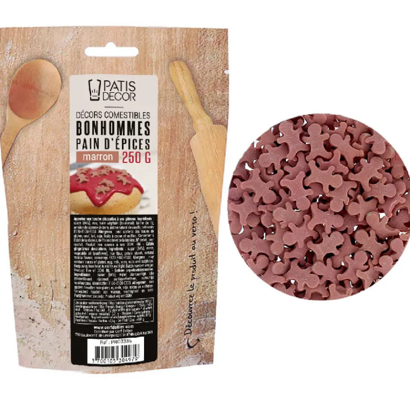 Cerf Dellier Décors comestibles bonhommes pain d'épices marron - 250 g