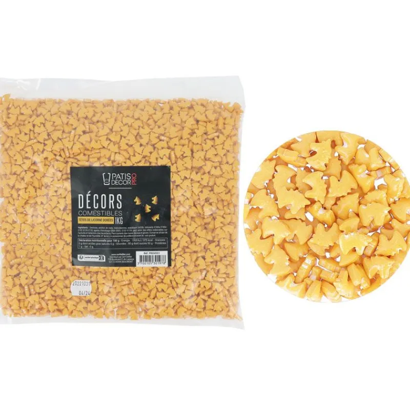Cerf Dellier Décors comestibles têtes de licorne dorées 1 kg