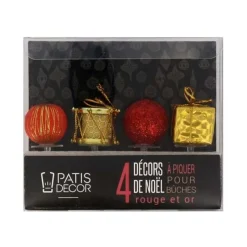 Cerf Dellier Décors de Noël assortis rouge doré sur pique (x4)