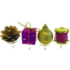 Cerf Dellier Décors de Noël assortis violet doré sur pique (x4)