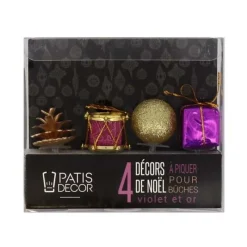 Cerf Dellier Décors de Noël assortis violet doré sur pique (x4)