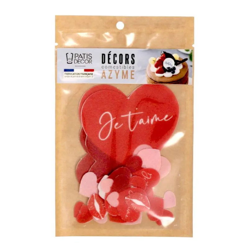 Cerf Dellier Décors en azyme assortis thème St Valentin "Je t'aime"
