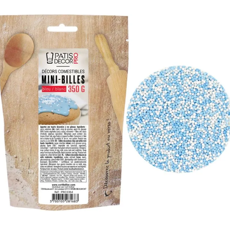 Cerf Dellier Décors mini billes bleues et blanches comestibles 350 g