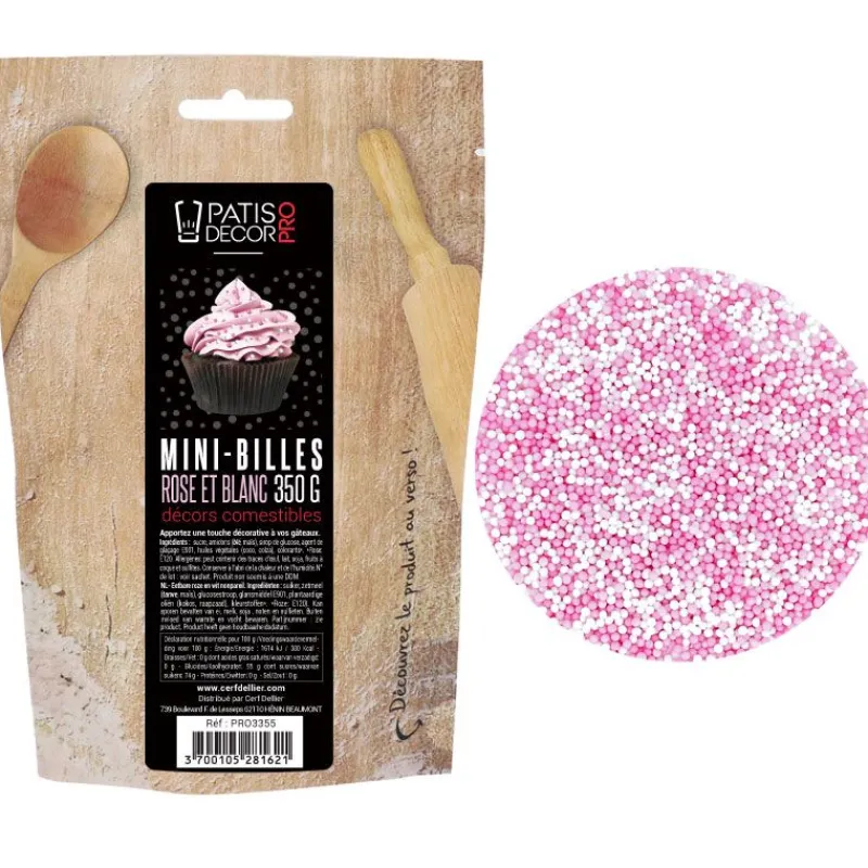 Cerf Dellier Décors mini billes roses et blanches comestibles 350 g
