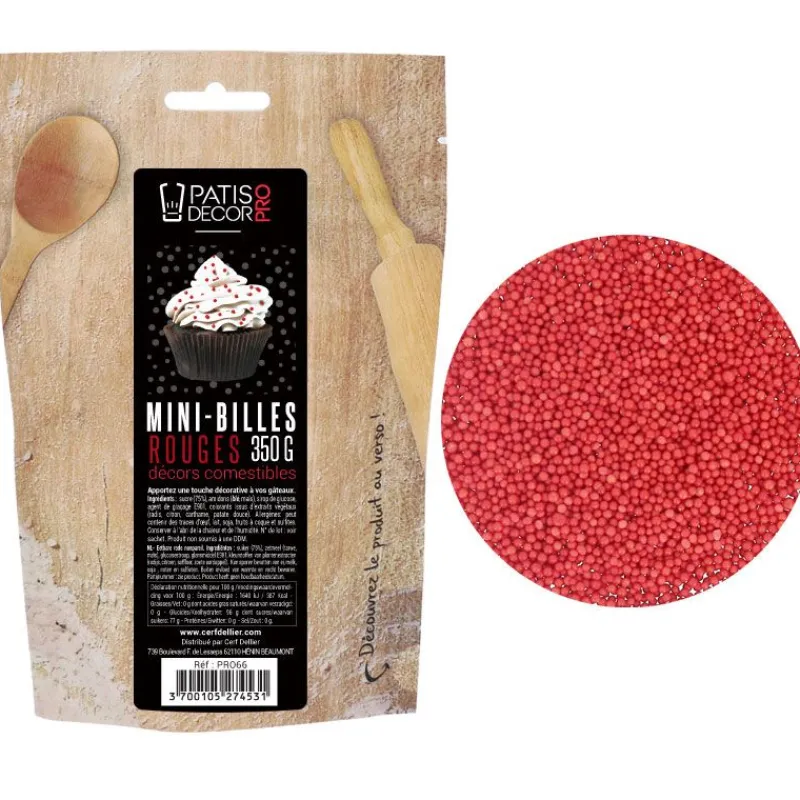 Cerf Dellier Décors mini billes rouges comestibles 350 g