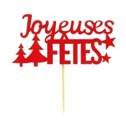 Cerf Dellier Décors sur pique "Joyeuses Fêtes" rouges (x30)
