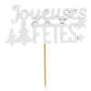 Cerf Dellier Décors sur pique "Joyeuses Fêtes" blancs (x2)