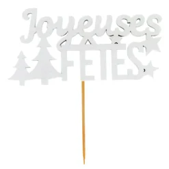 Cerf Dellier Décors sur pique "Joyeuses Fêtes" blancs (x2)