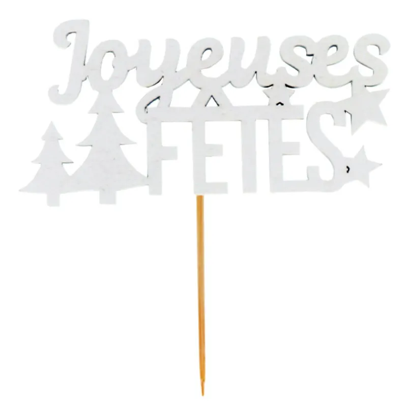 Cerf Dellier Décors sur pique "Joyeuses Fêtes" blancs (x2)