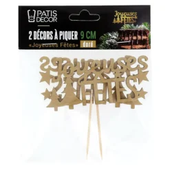 Cerf Dellier Décors sur pique "Joyeuses Fêtes" dorés (x2)