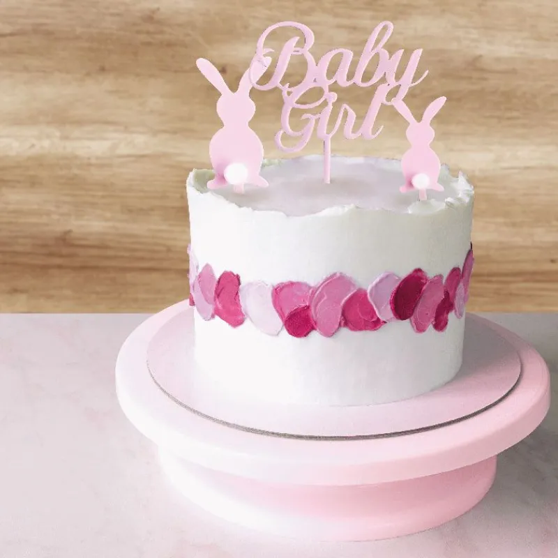Cerf Dellier Décors sur pique roses Baby Girl lapins
