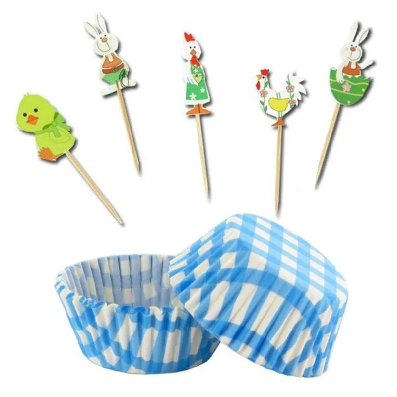Cerf Dellier Kit déco cupcakes Pâques vichy bleu
