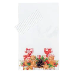 Cerf Dellier Lot sachets motif bonhommes en pain d'épices + liens - 14 x 23 cm (x10)