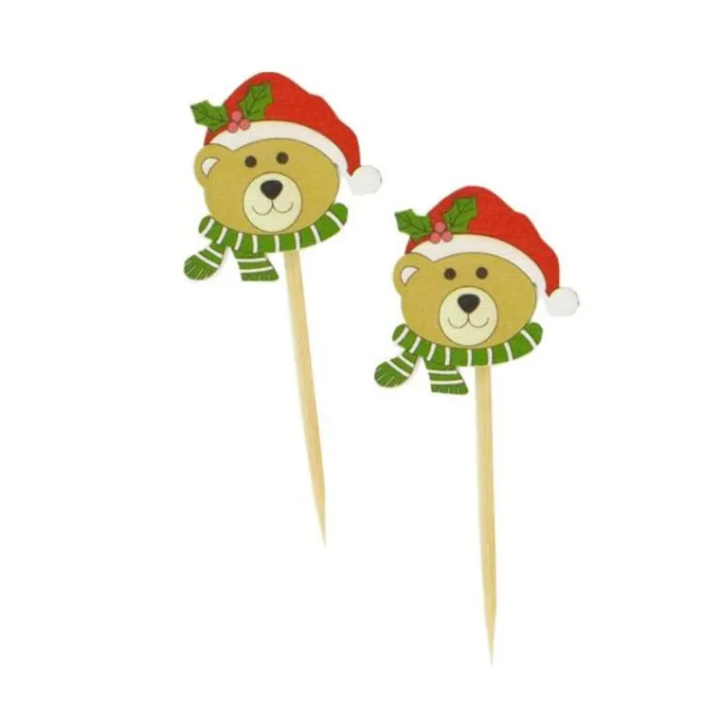 Cerf Dellier Ourson avec bonnet de Noël sur pique (x50)