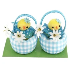 Cerf Dellier Poussins dans un panier vichy (x2)
