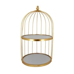 Cerf Dellier Présentoir cage à oiseaux doré 2 étages Patisdécor 25 cm