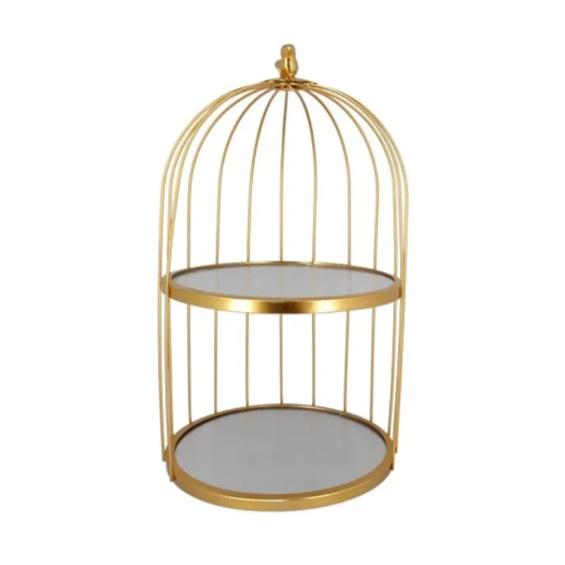 Cerf Dellier Présentoir cage à oiseaux doré 2 étages Patisdécor 25 cm