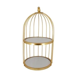 Cerf Dellier Présentoir cage à oiseaux doré 2 étages 20 cm