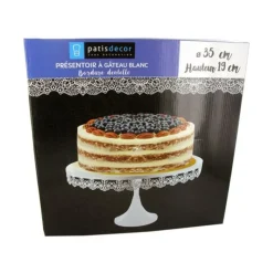 Cerf Dellier Présentoir gâteau blanc broderie Ø 35 cm