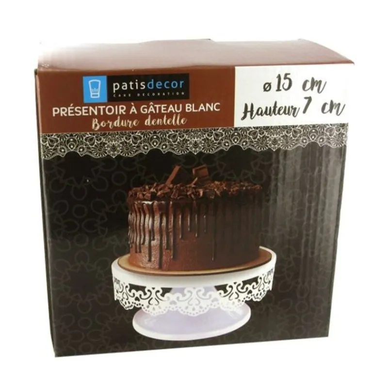 Cerf Dellier Présentoir gâteau blanc broderie Ø 15 cm