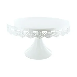 Cerf Dellier Présentoir gâteau blanc broderie Ø 30 cm