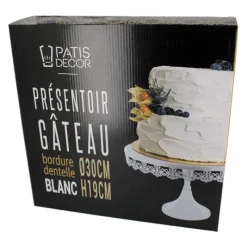 Cerf Dellier Présentoir gâteau blanc broderie Ø 30 cm