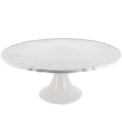 Cerf Dellier Présentoir gâteau en céramique blanc fleurs Ø 30 cm
