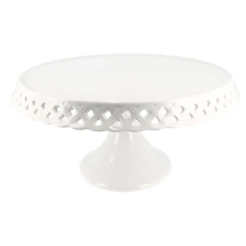 Cerf Dellier Présentoir gâteau en céramique dentelle fantaisie 25 cm
