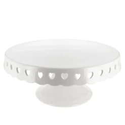 Cerf Dellier Présentoir gâteau en céramique blanc cœurs Ø 30 cm