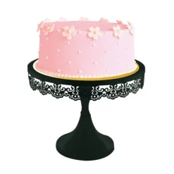 Cerf Dellier Présentoir gâteau noir broderie Ø 23 cm