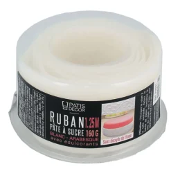 Cerf Dellier Ruban pâte à sucre blanc arabesques (1,25 m)