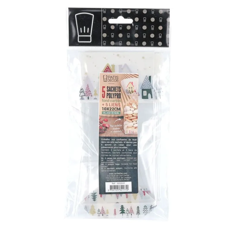 Cerf Dellier Sachets polypro Village de Noël 10 x 22 cm (x5)