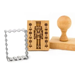 Cerf Dellier Tampon à biscuit bois Casse Noisette + découpoir rectangle